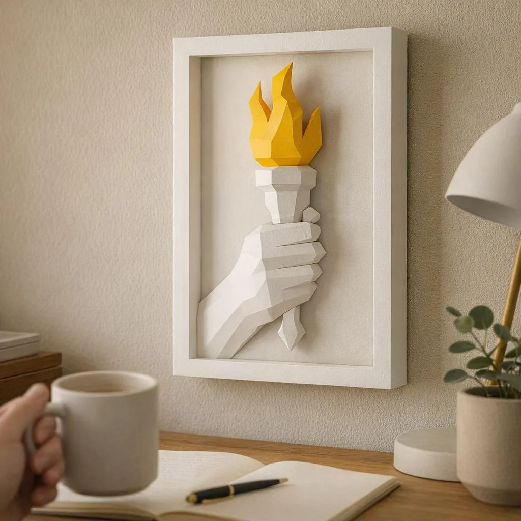 Quadro chama olímpica em papercraft 3D