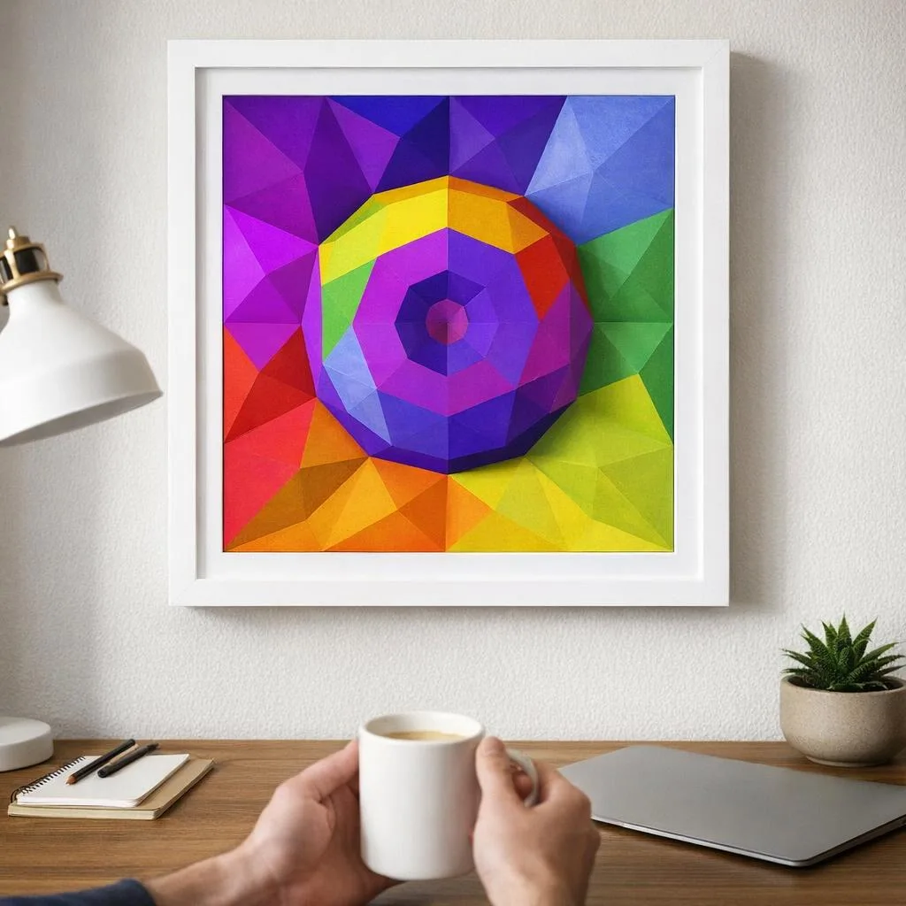 Geometrisches Wandbild aus 3D‑Papercraft