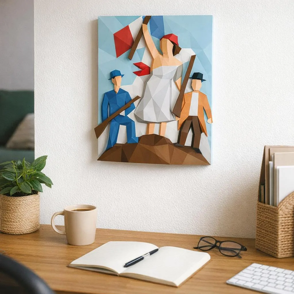 Wandbild Die Freiheit führt das Volk als 3D-Papercraft