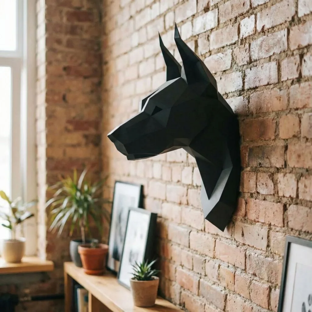 Testa di dobermann di profilo in papercraft 3D