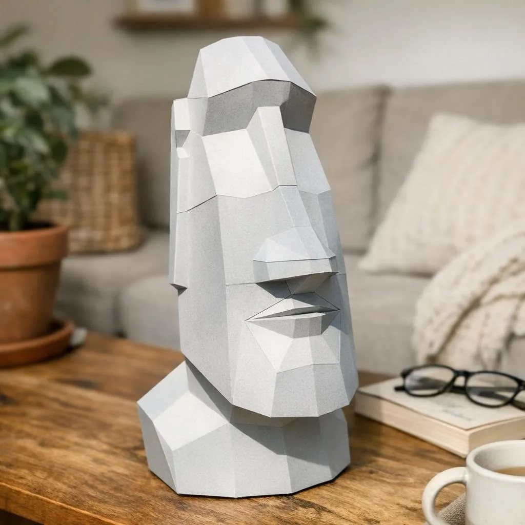 Tête de Moai en papercraft 3D