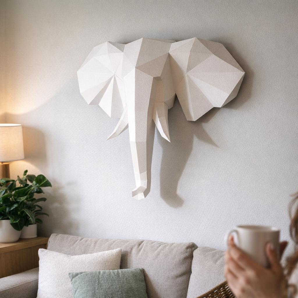 Tête d'éléphant en papercraft 3D
