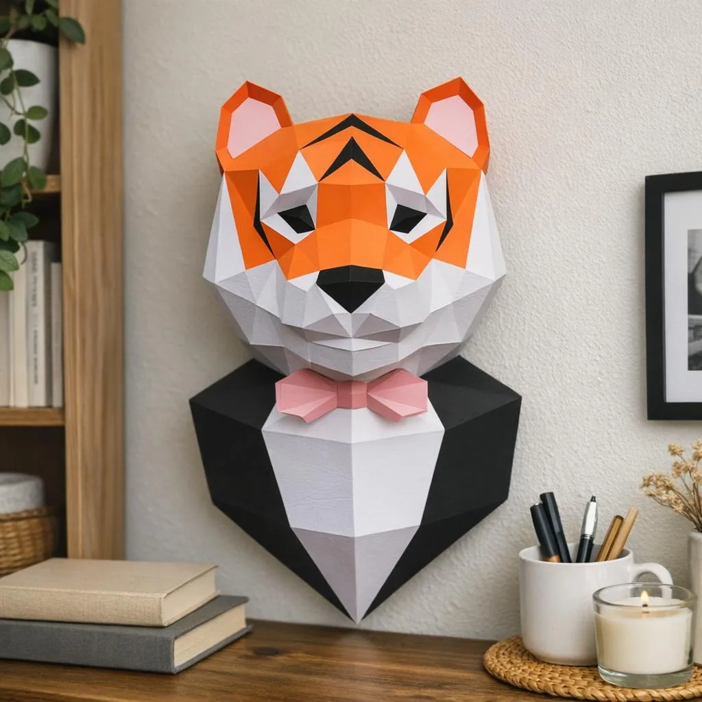 3D papercraft tiger trophy in a suit