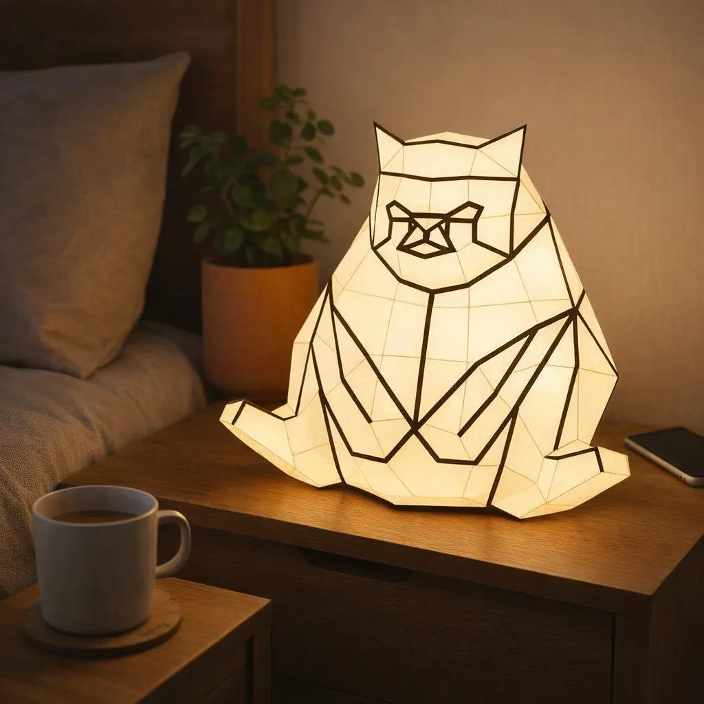 Luz nocturna de gato en papercraft 3D