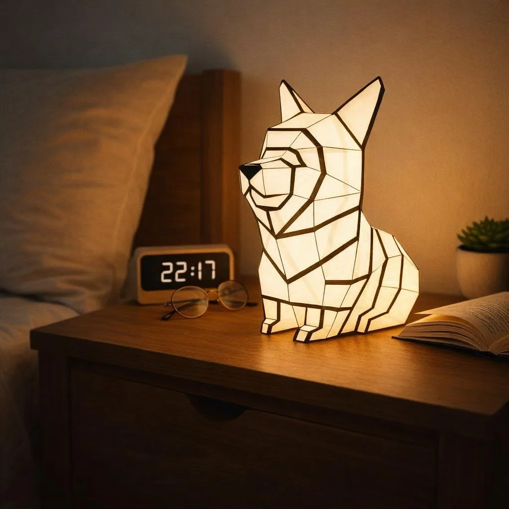 Luz nocturna corgi en papercraft 3D