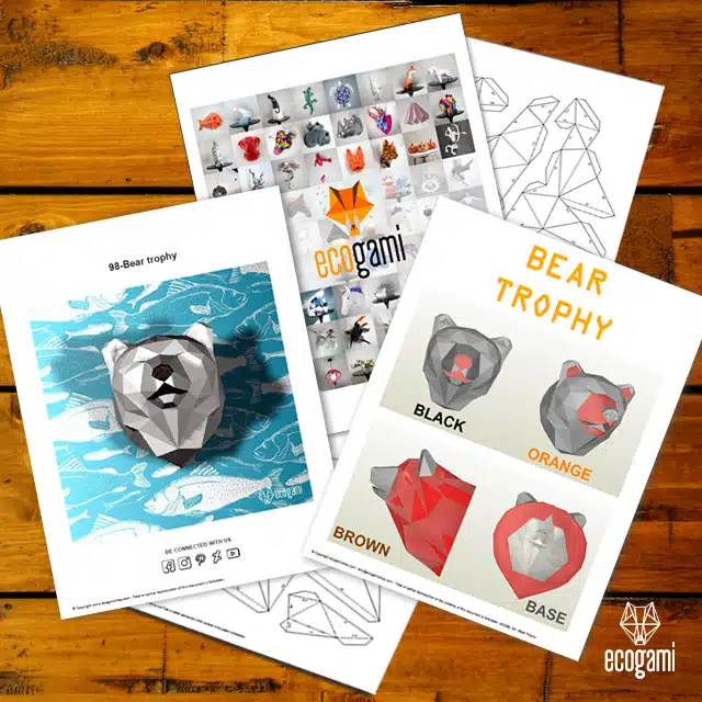 Papercraft Bear Head Wall Decoration in Origami