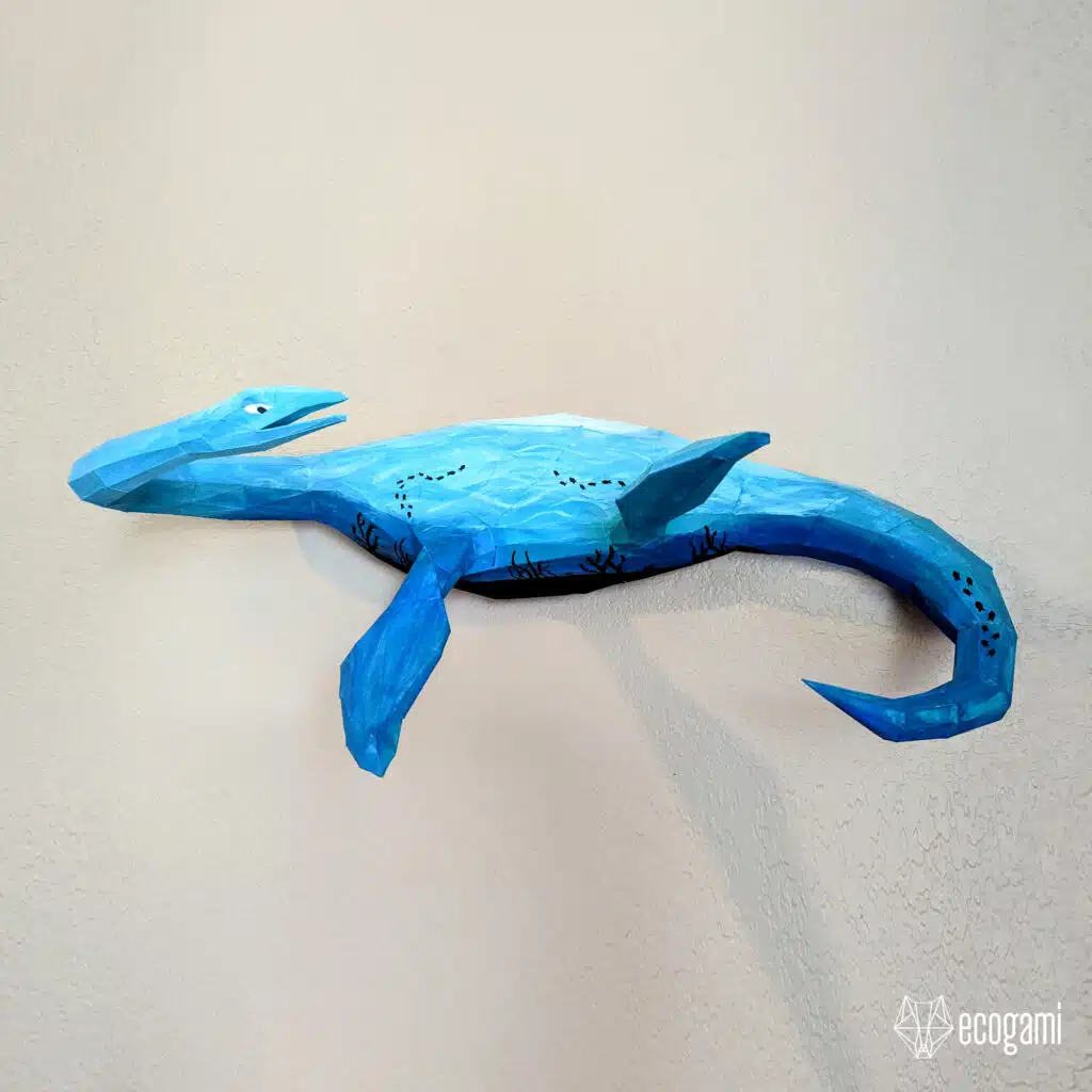 Papercraft plesiossauro mural em origami 3D