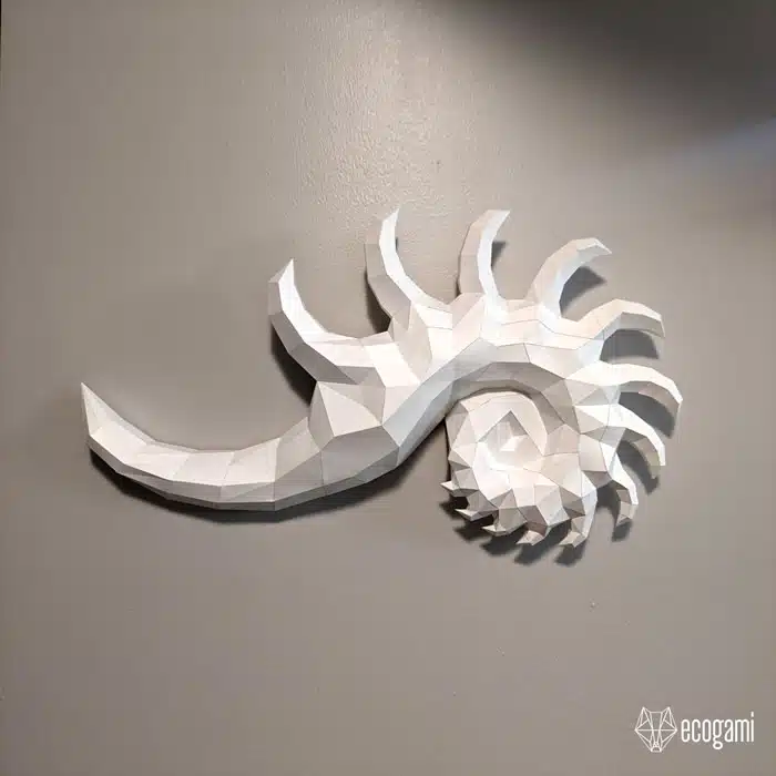 Papercraft de concha tropical mural em origami 3D