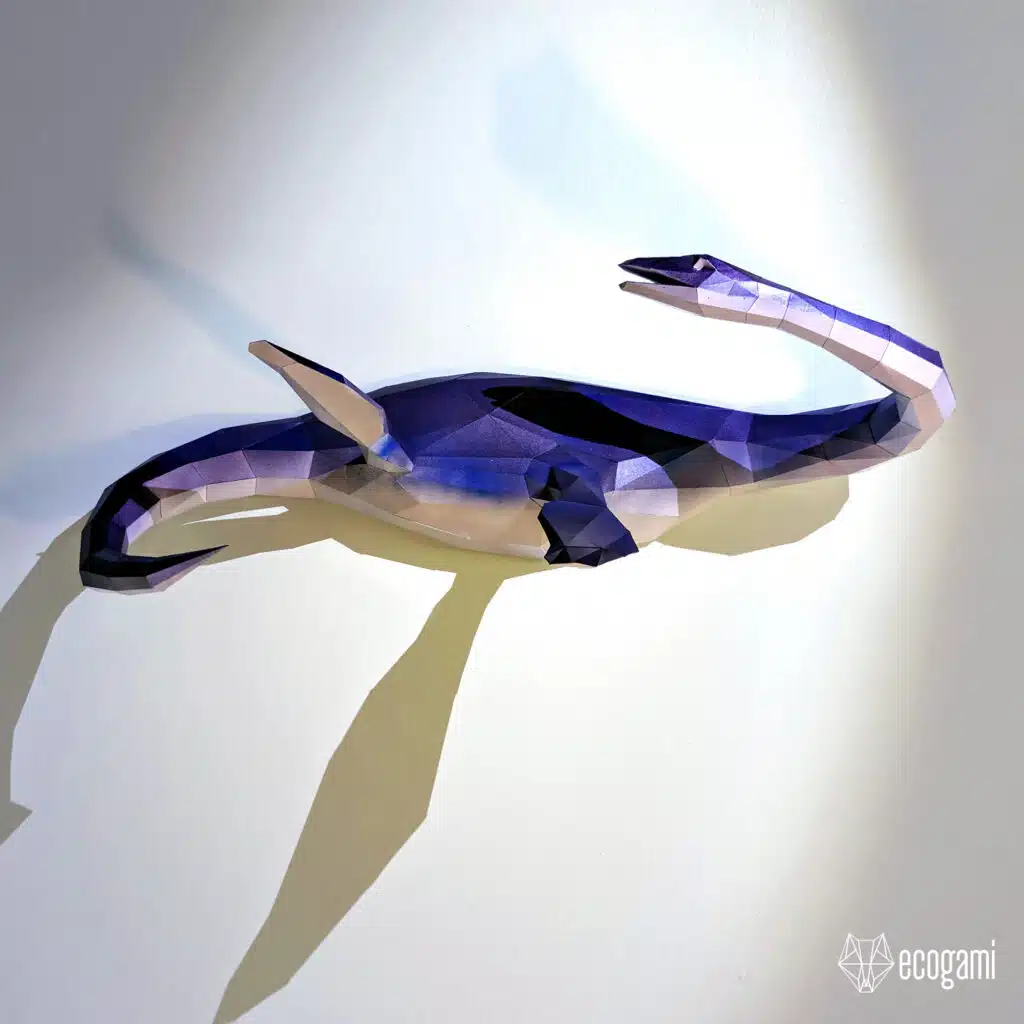 Papercraft plesiossauro mural em origami 3D