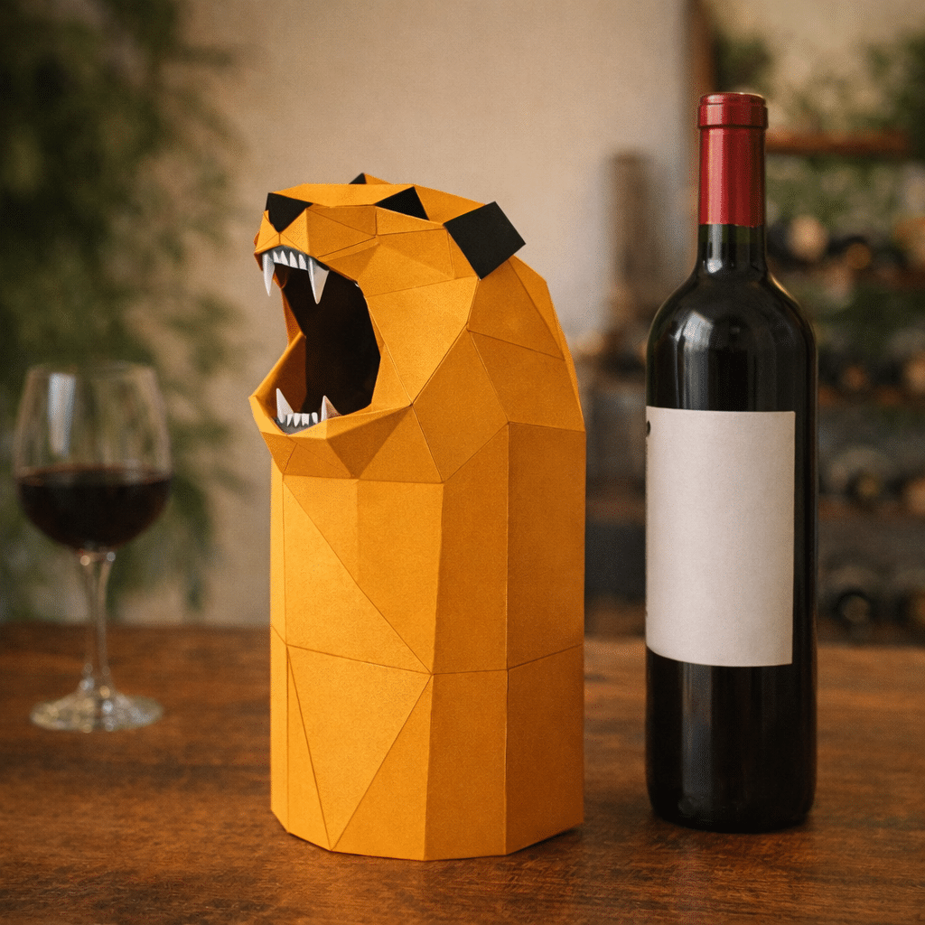 Boite pour bouteille de vin ours en Papercraft 3D