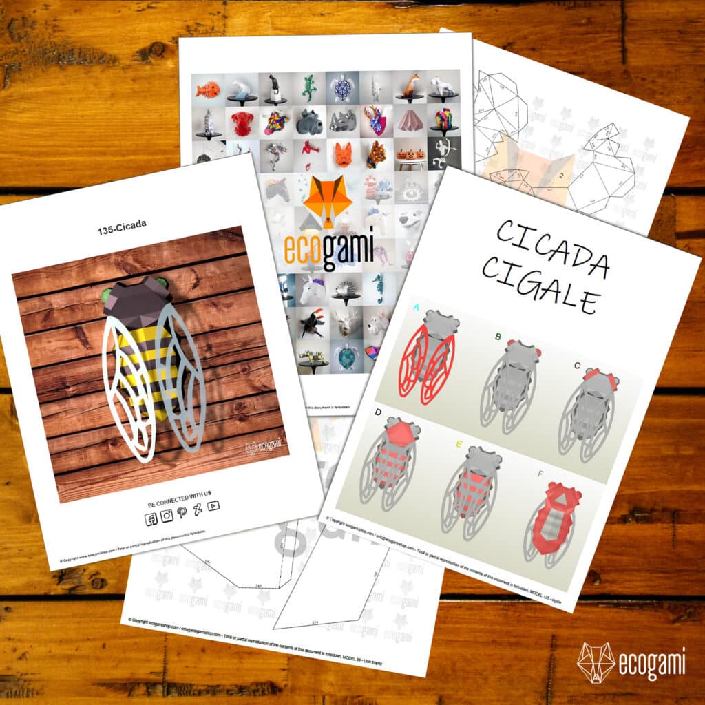 Papercraft cigale en origami 3D