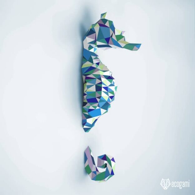 Papercraft hippocampe mural en origami