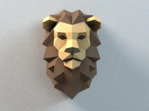 Decoración mural cabeza de león papercraft