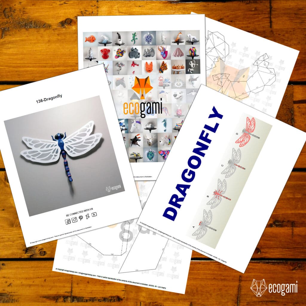 Papercraft de libellule en origami 3D