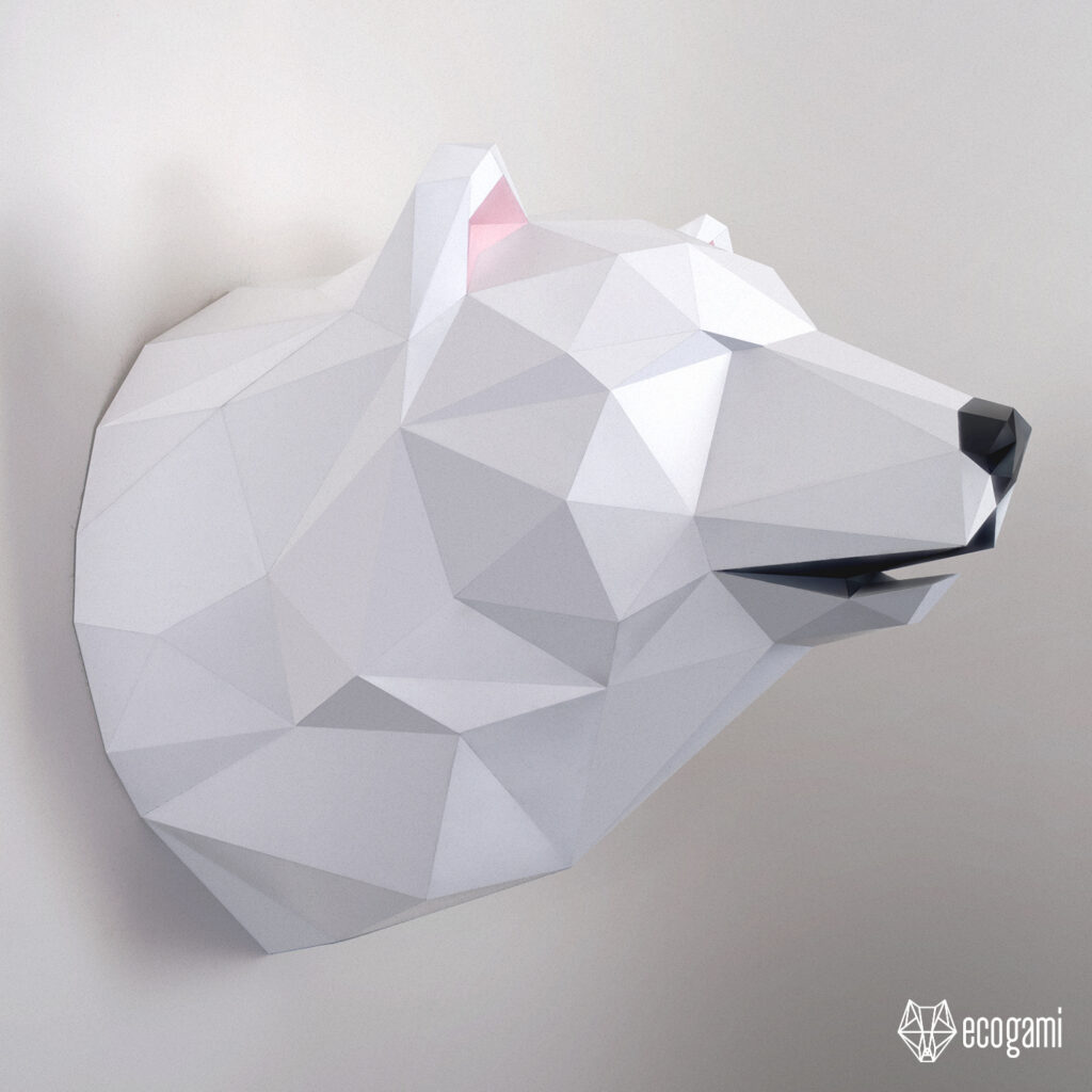 Papercraft tête d'ours murale en origami