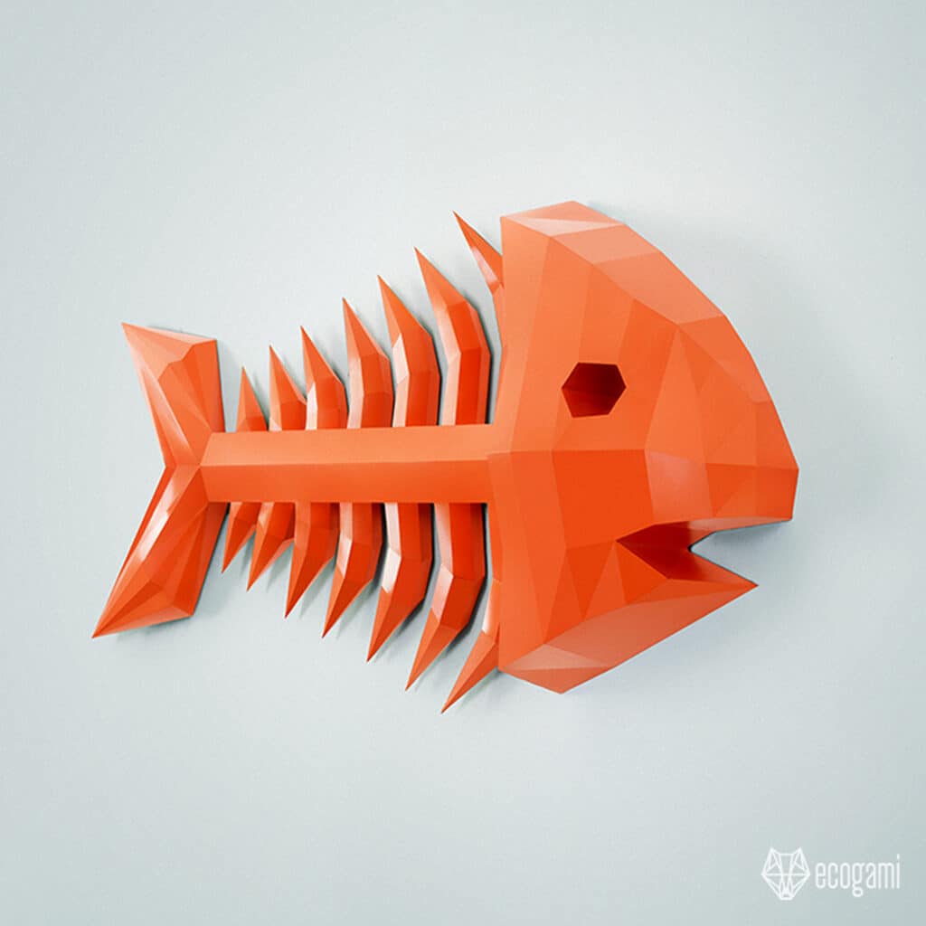 Papercraft squelette de poisson en origami 3D