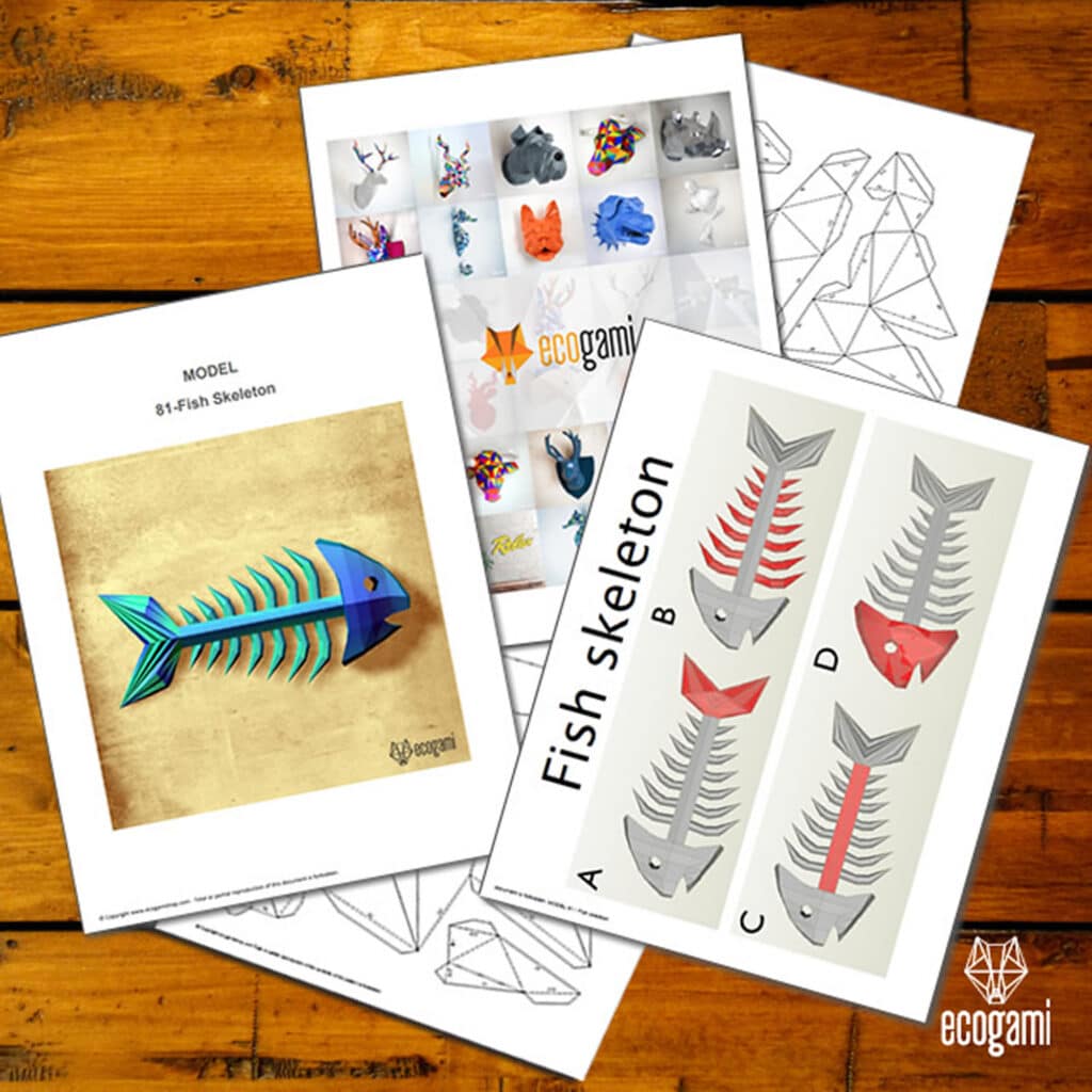 Papercraft squelette de poisson en origami 3D