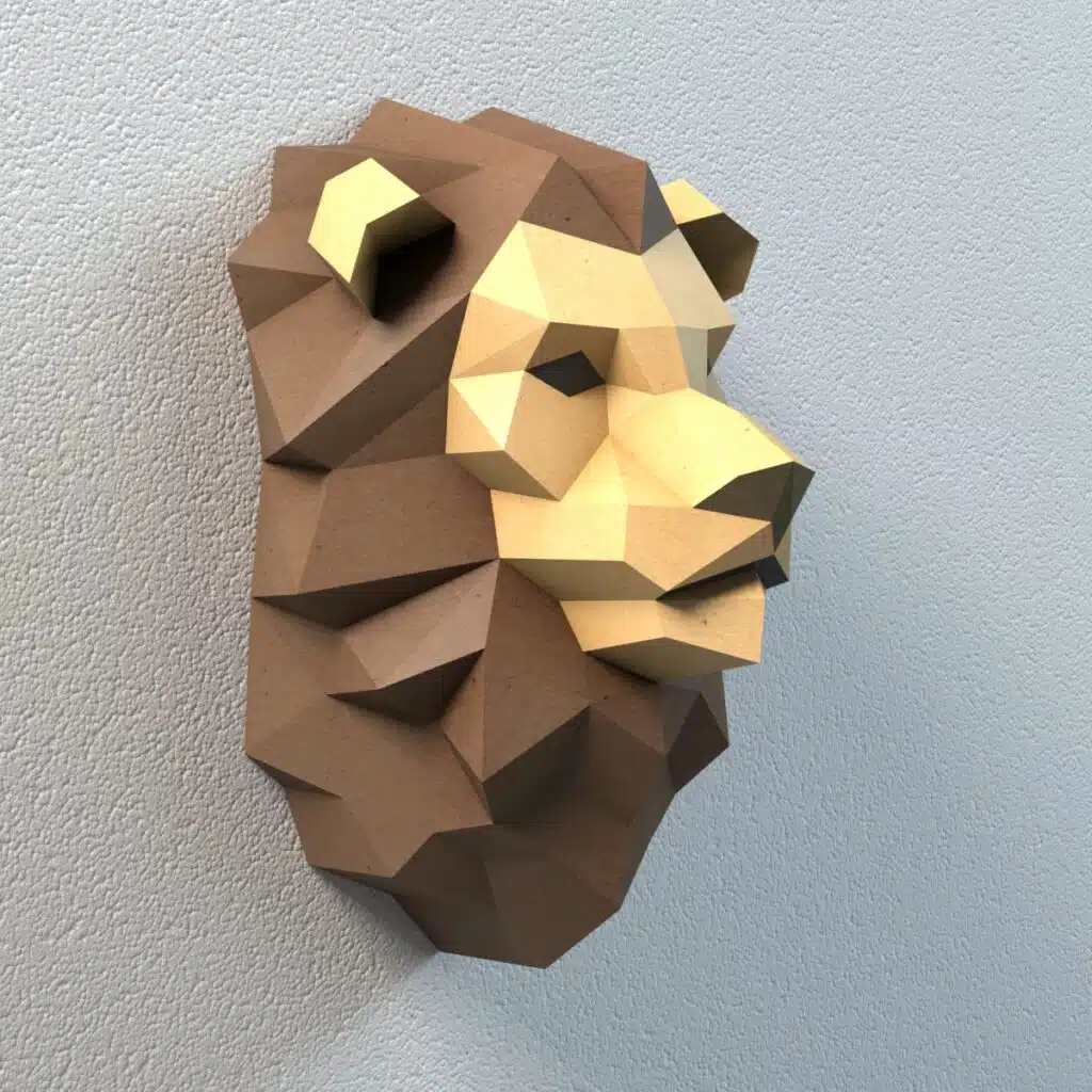 Decoración mural cabeza de león papercraft