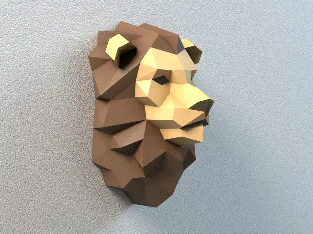 Decoración mural cabeza de león papercraft