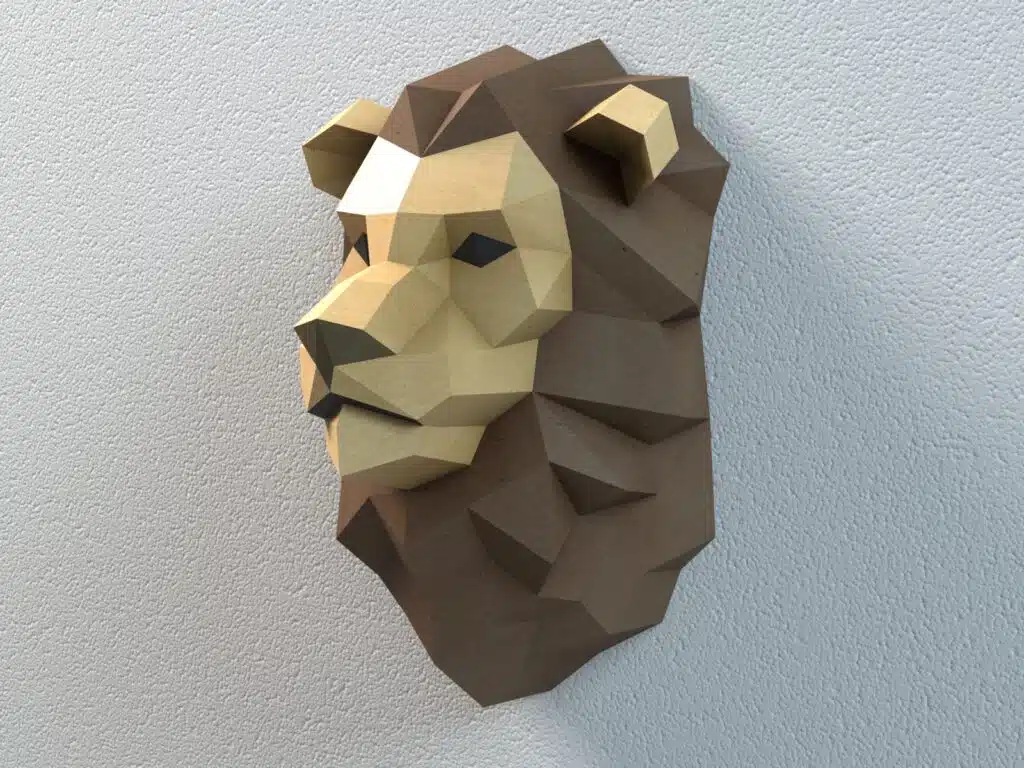Decoración mural cabeza de león papercraft