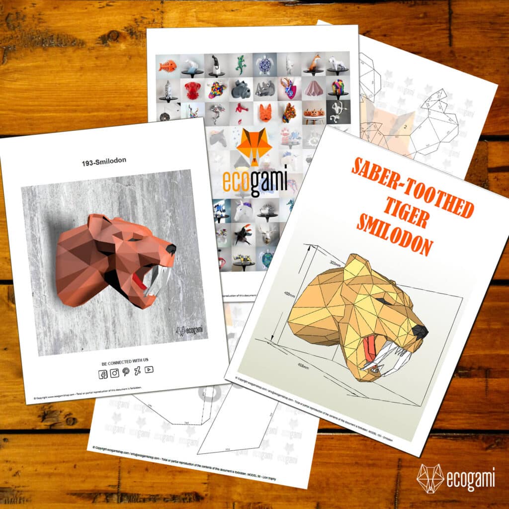 Papercraft de tête de tigre dents de sabre en origami 3D