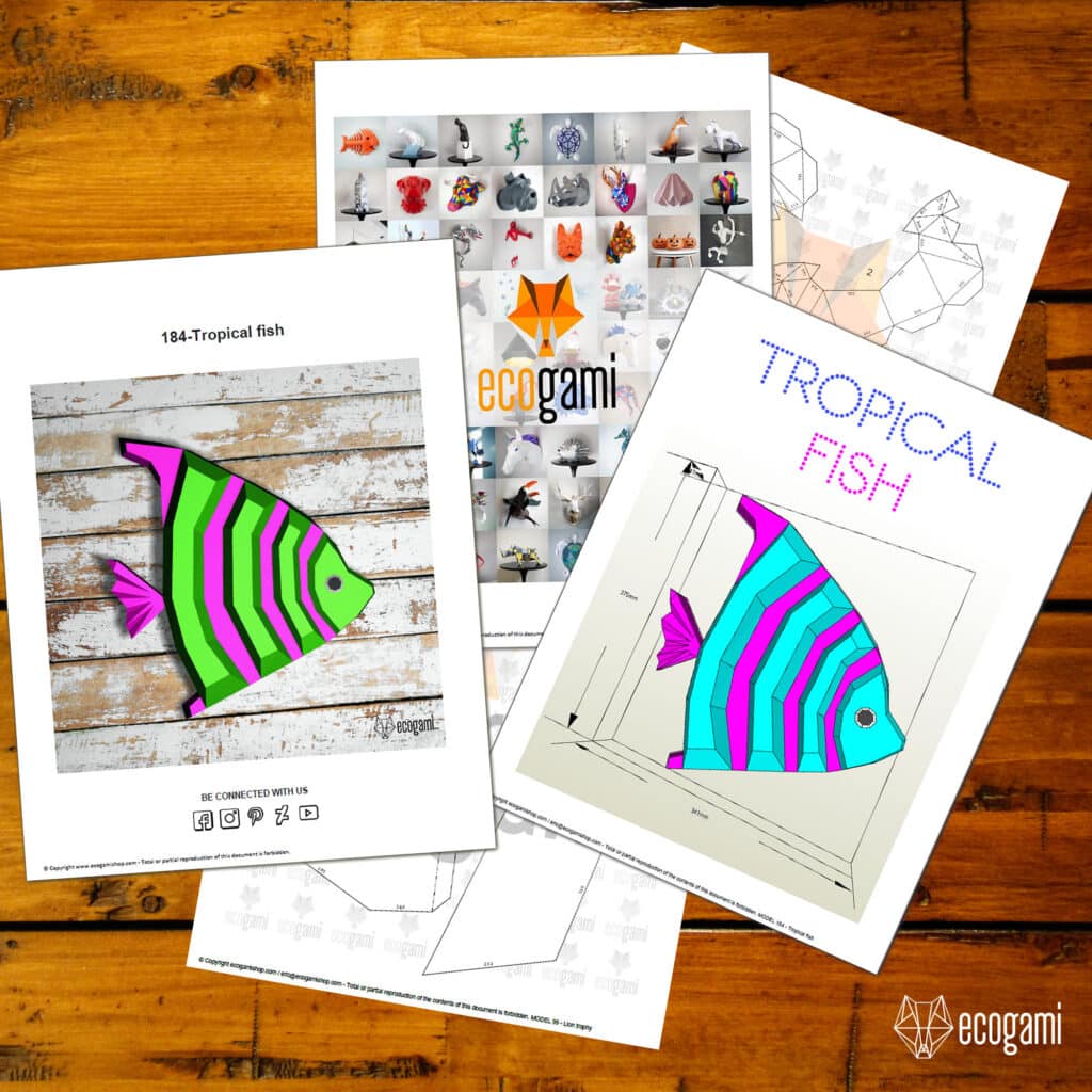 Papercraft poisson tropical mural en origami 3D