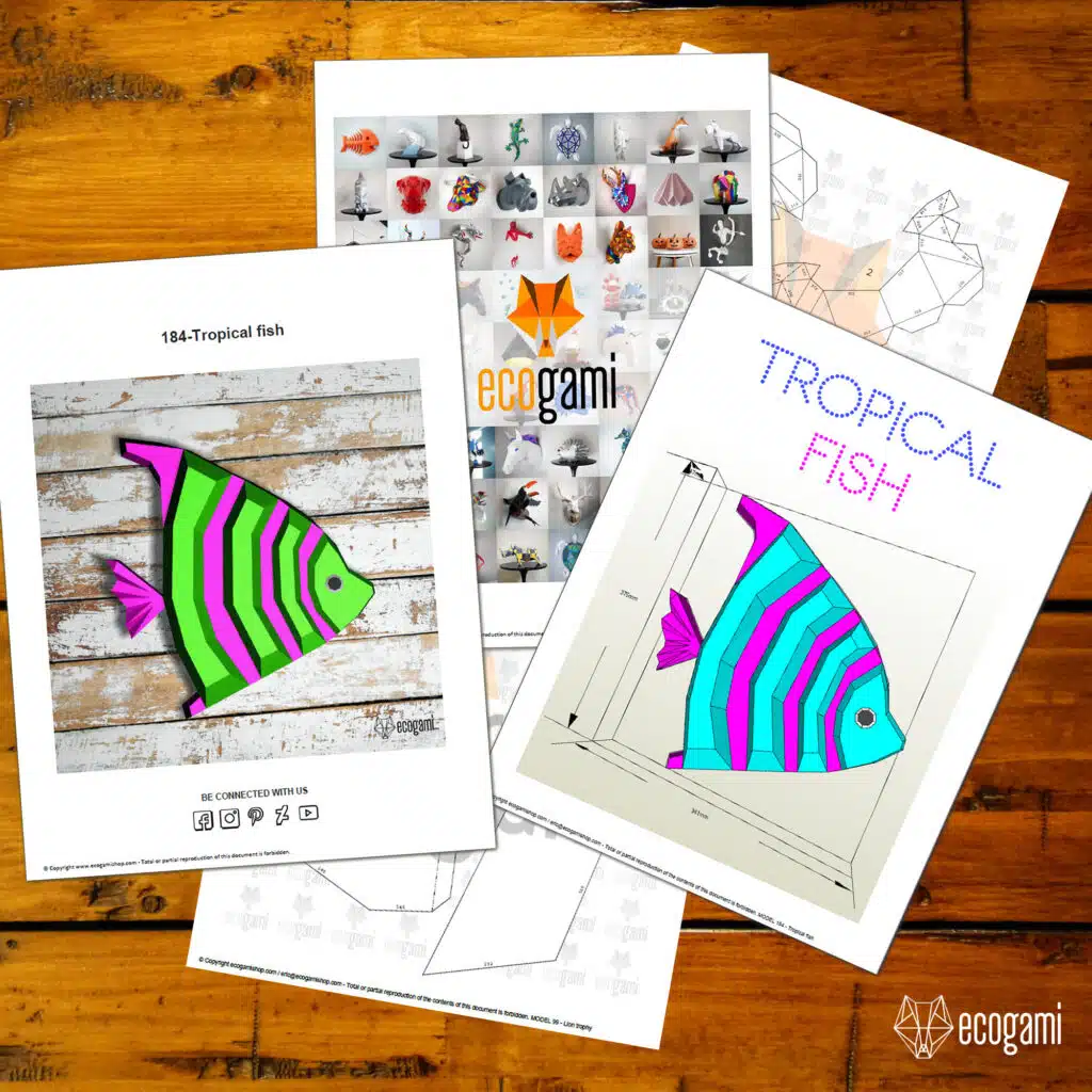 Papercraft pesce tropicale da parete in origami 3D