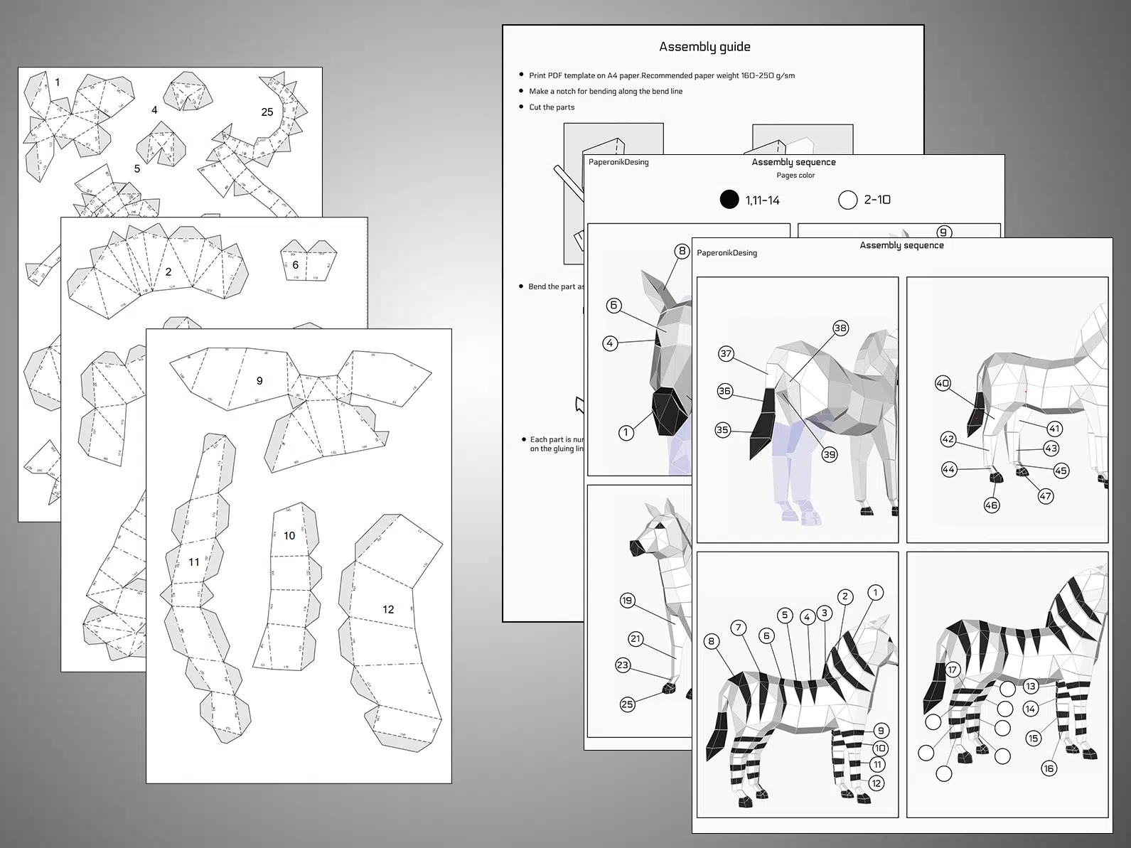 Zebra papercraft PDF SVG, back view