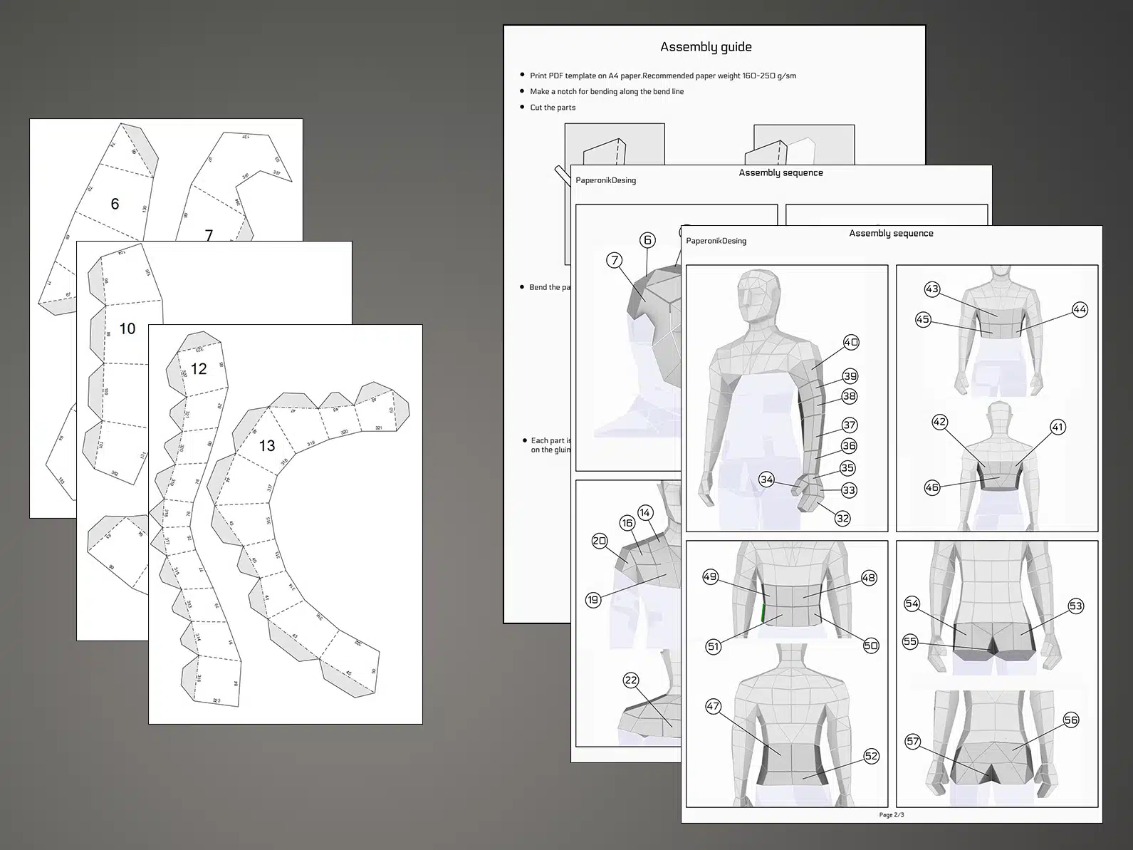 Man mannequin papercraft PDF SVG, detail