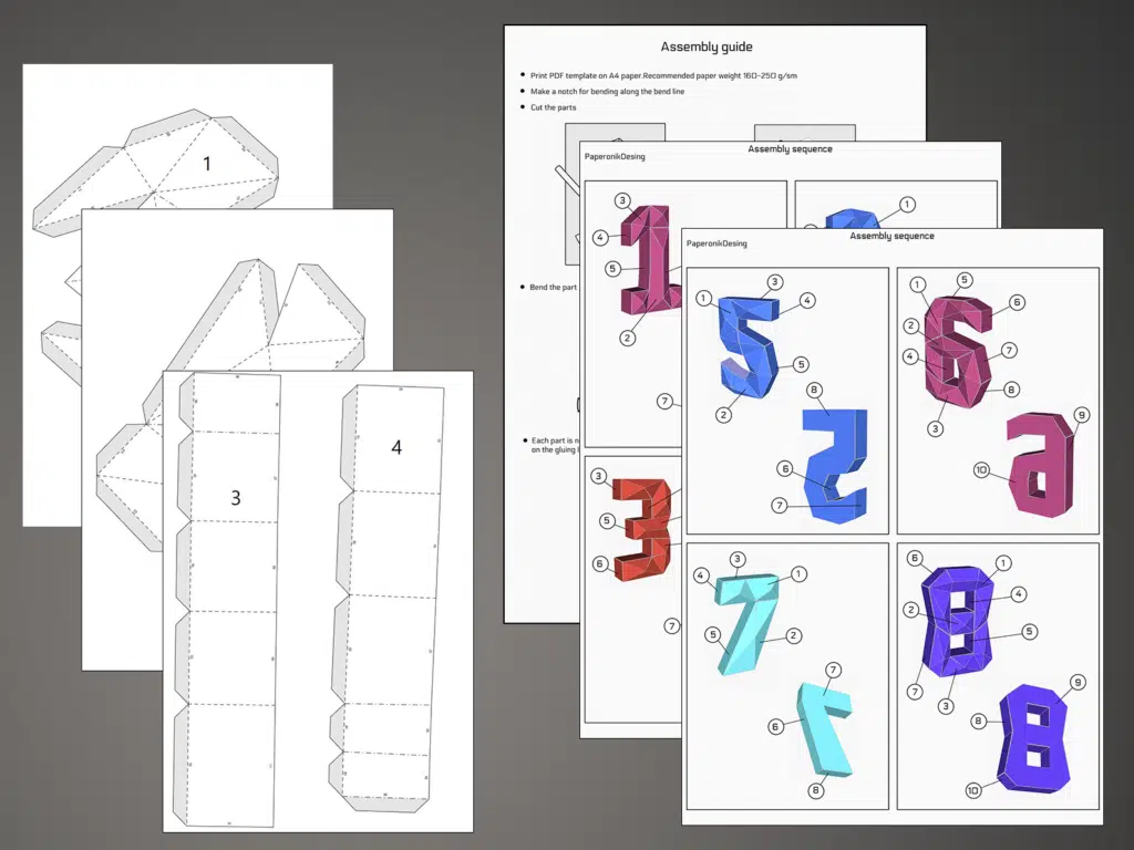 Numbers papercraft PDF SVG, vue 4