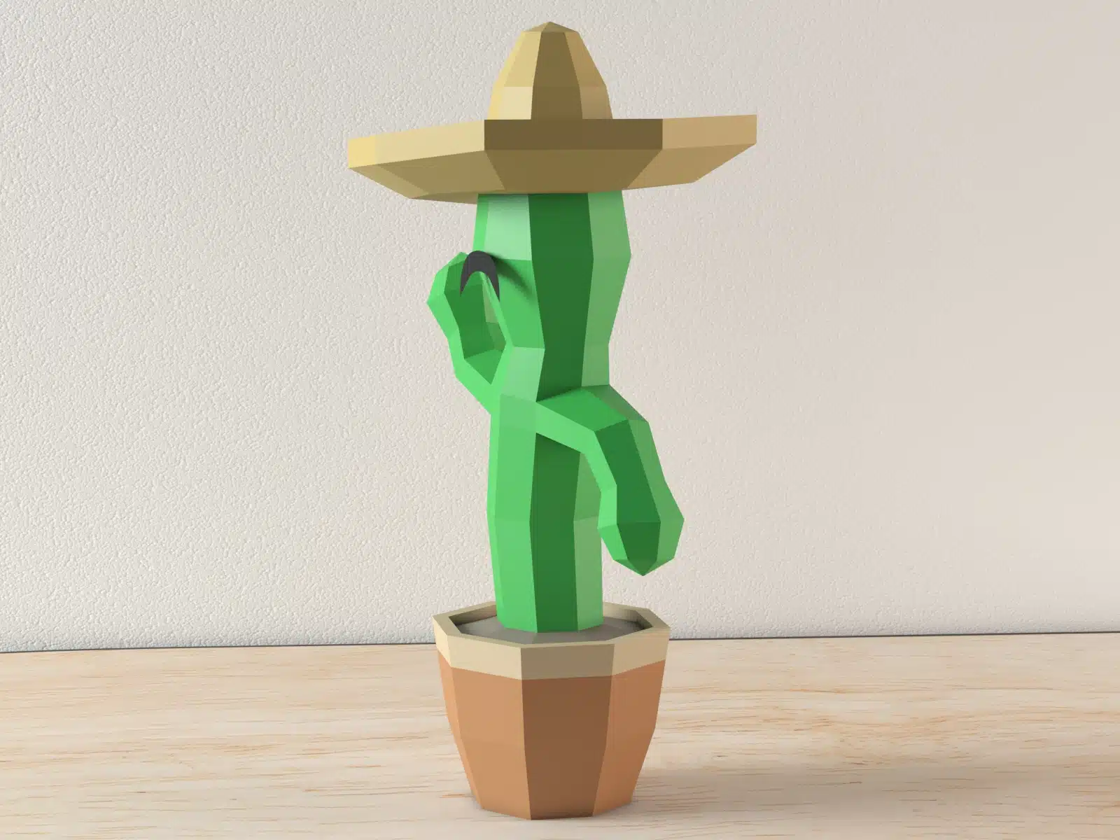 Cactus papercraft PDF Template, back view