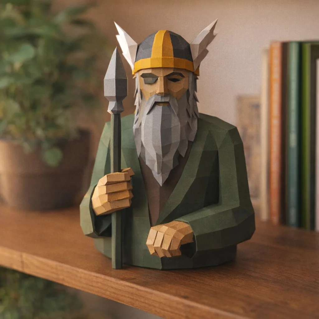 Odin papercraft Statue 3D PDF Vorlage SVG DXF