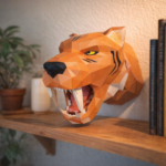 Papercraft de tête de tigre dents de sabre en origami 3D
