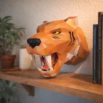 Papercraft de cabeza de tigre dientes de sable en origami 3D