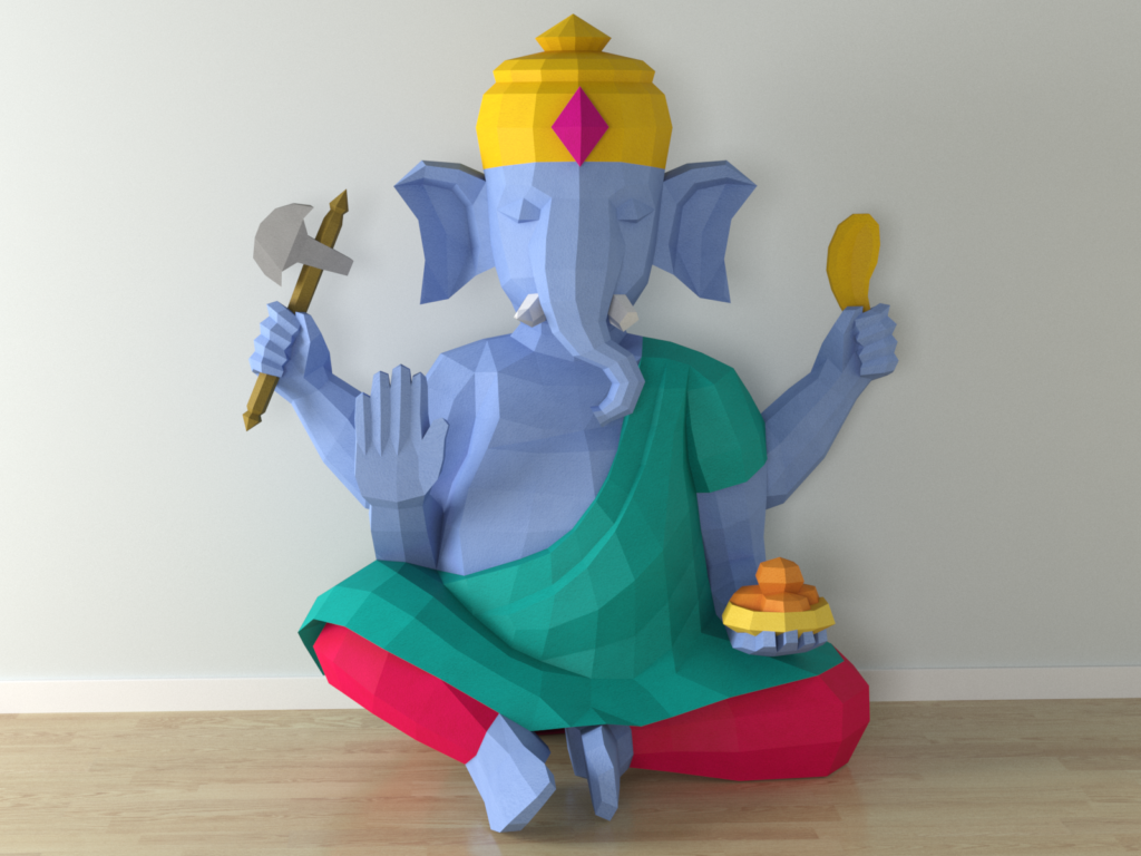 Estatua de Ganesh papercraft 3D plantilla PDF SVG DXF