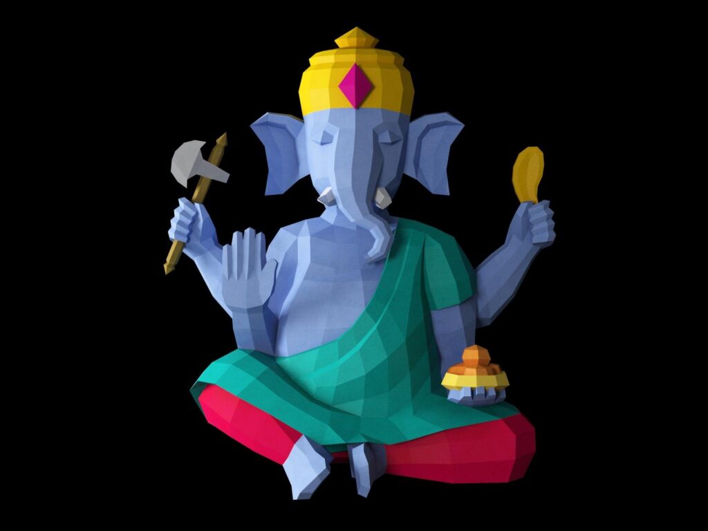 Estatua de Ganesh papercraft 3D plantilla PDF SVG DXF