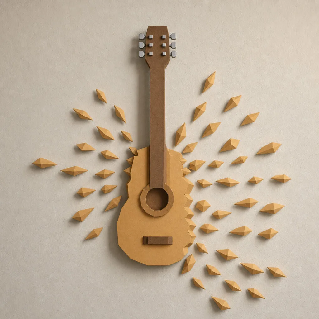 Guitarra de parede em papercraft 3D