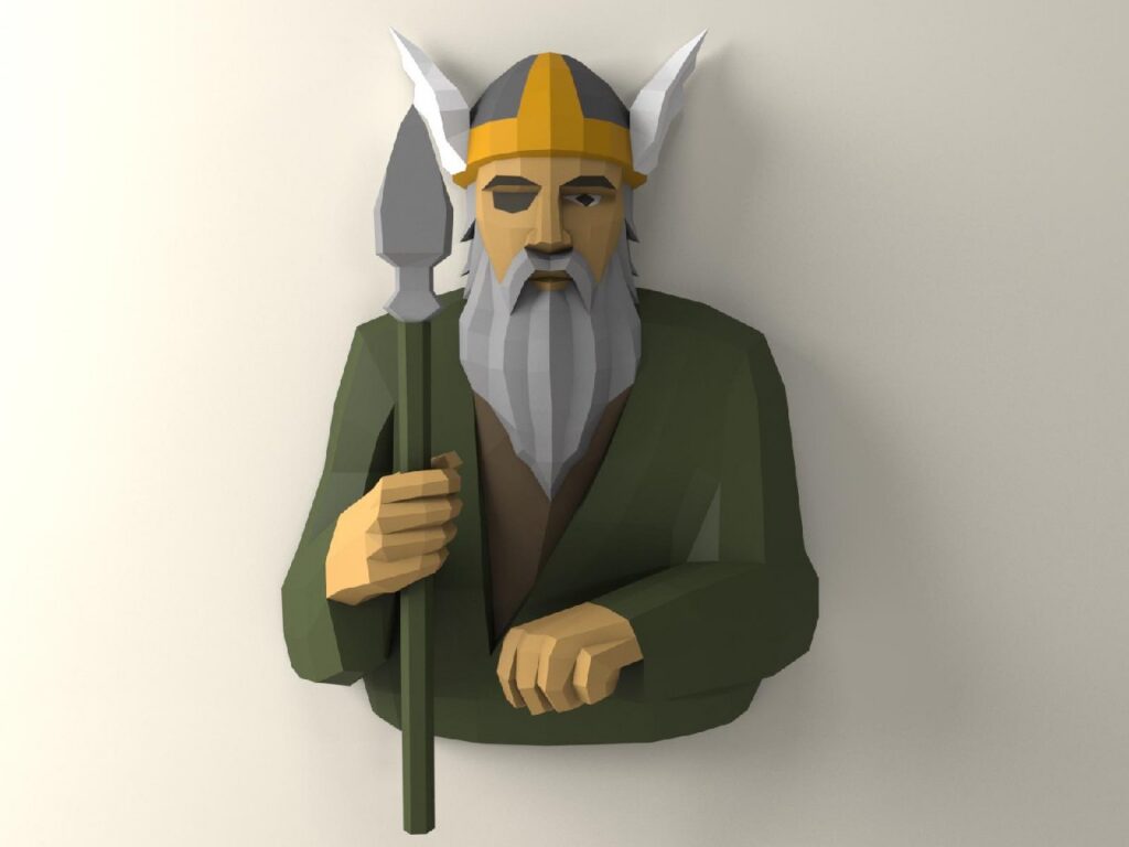 Odin papercraft estatua 3D plantilla PDF SVG DXF