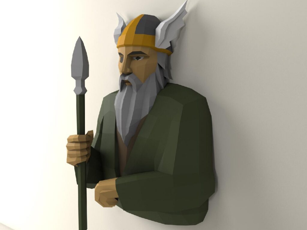Odin papercraft estatua 3D plantilla PDF SVG DXF