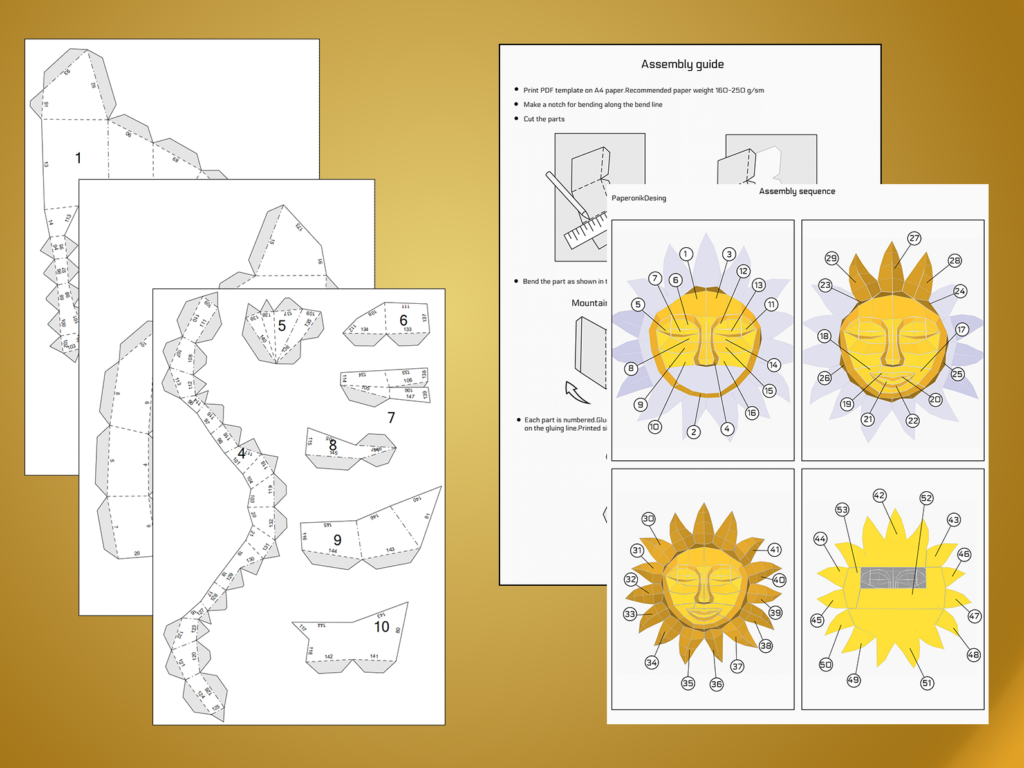 Sun wall decor papercraft DIY PDF Template SVG