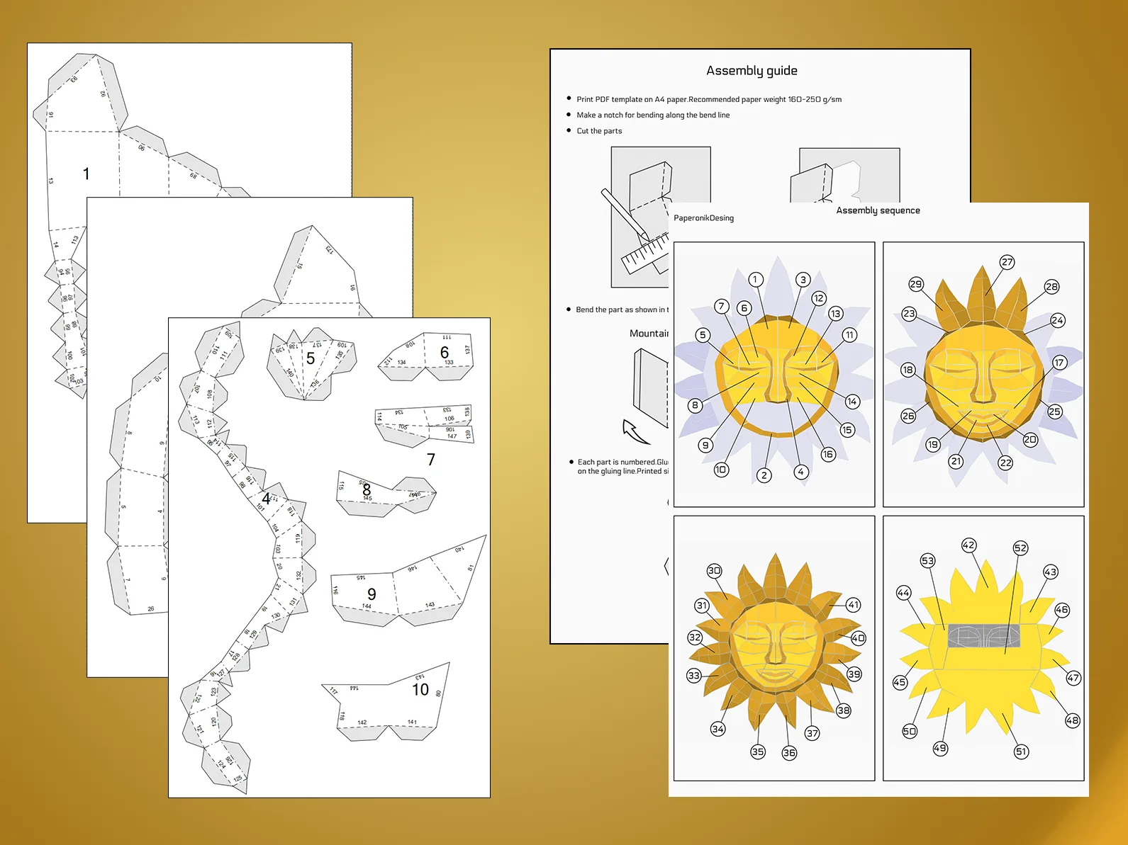 Sun Wall Decor papercraft DIY PDF Template SVG, 3D model
