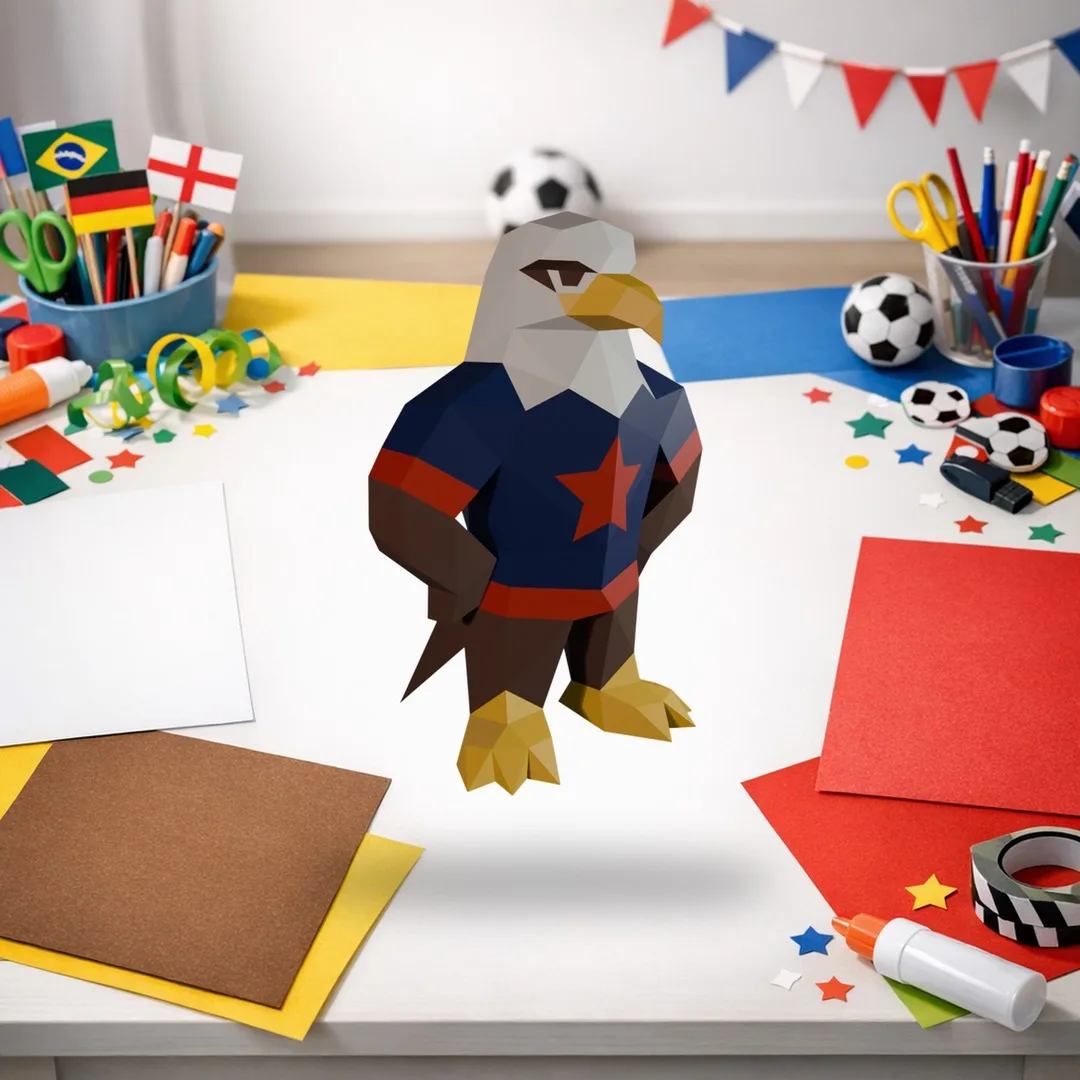 Voetbal-aasgier mascotte in papercraft 3D, weergave 5
