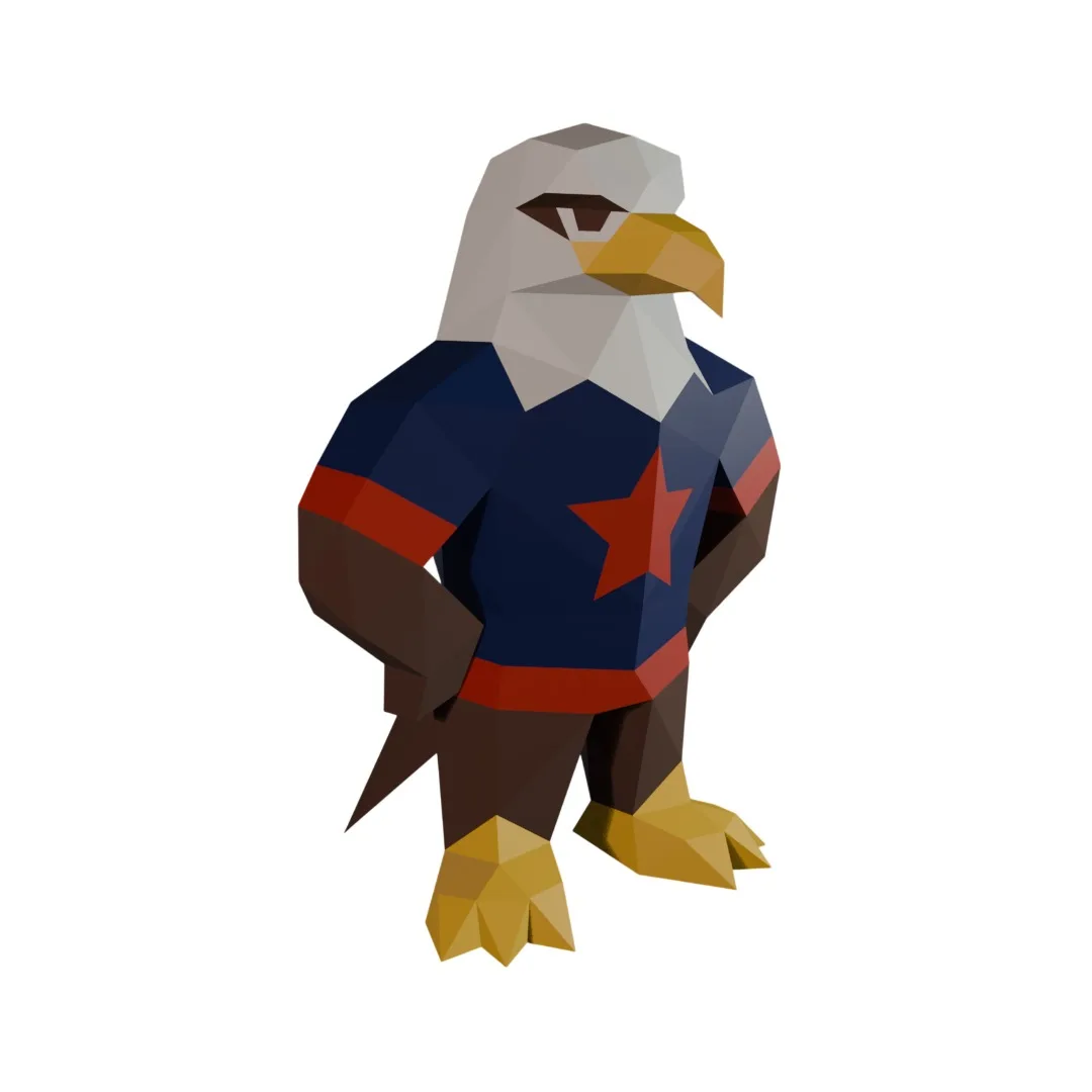 Voetbal-aasgier mascotte in papercraft 3D, weergave 4