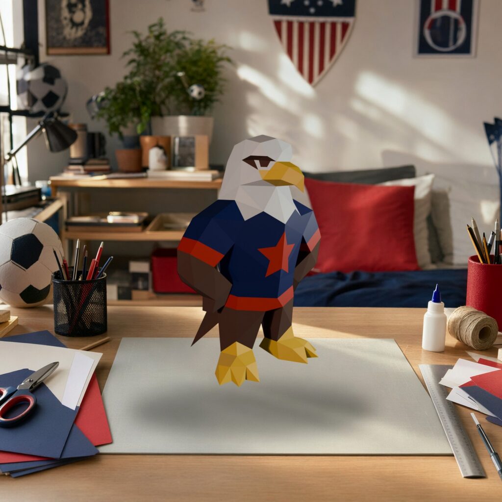 Mascota de águila de fútbol en papercraft 3D