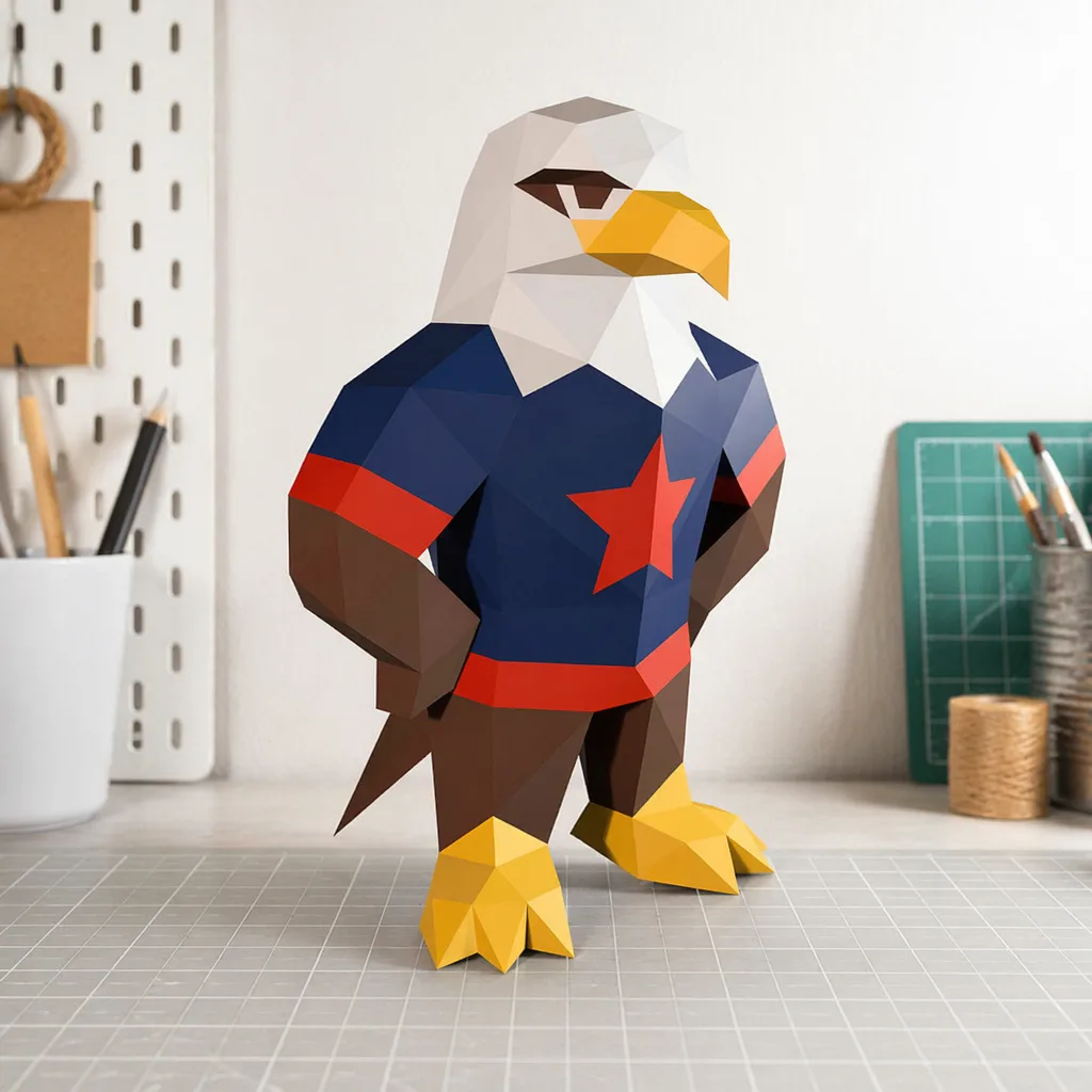 Mascote de águia de futebol em papercraft 3D