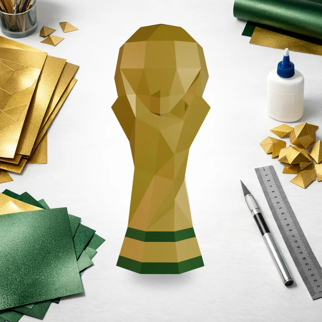 golden-football-trophy-papercraft-craft-workspace