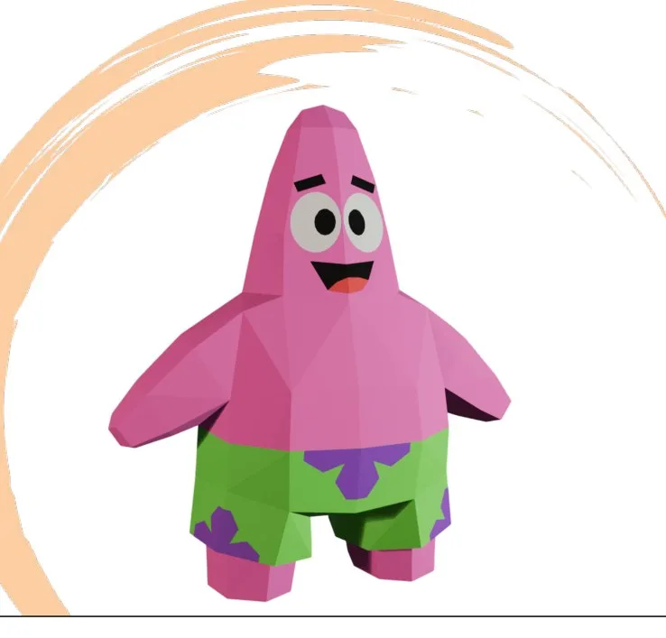 Aperçu du modèle Patrick Star papercraft 3D depuis le PDF