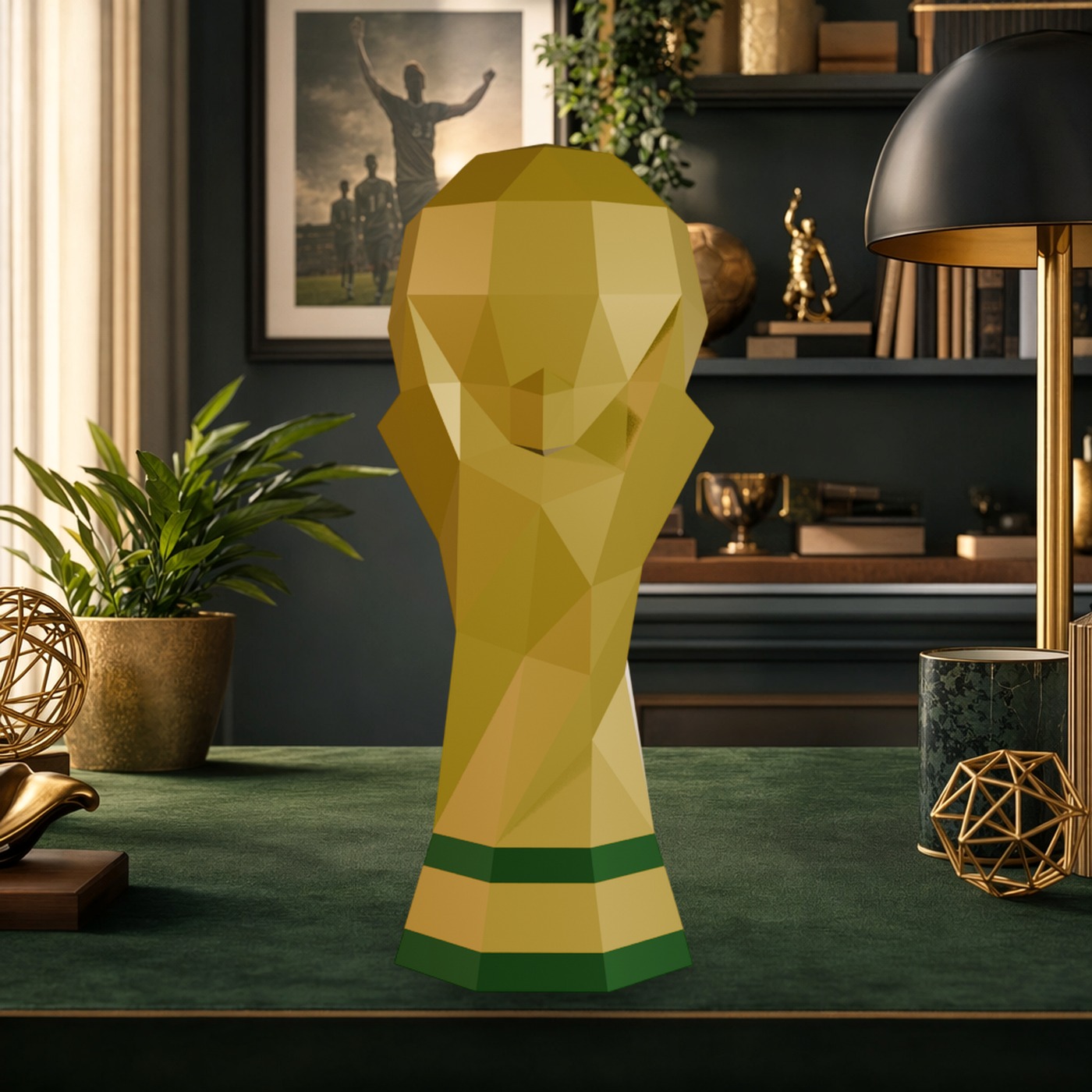 Golden football trophy in 3D papercraft Golden football trophy in 3D papercraft