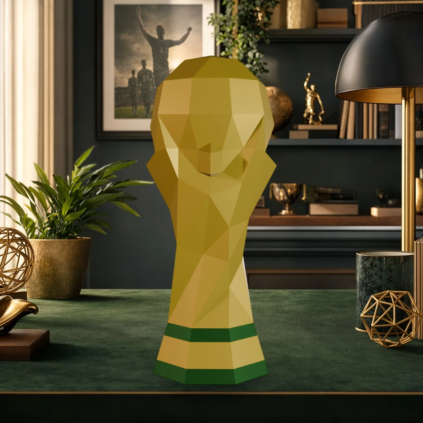 Gouden WK-voetbaltrofee in papercraft 3D, weergave 3