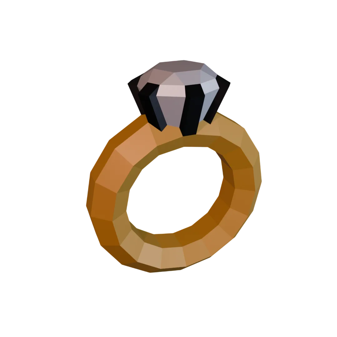Bague diamant géante papercraft 3D dorée, vue 3